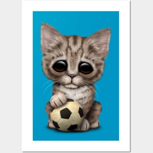 Cute Kitten With Football Soccer Ball Posters and Art